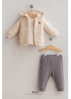 Erkek Bebek In the Woods Kapüşonlu Cepli 3lü Takım Krem (6-36 Ay)