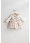 Kız Bebek Daisy Dream Elbise Pudra Renk - Dantel Gofreli Kumaş Fiyonk ve Düğmeli (6-36 Ay)
