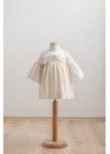 Kız Bebek Ekru Renk Fırfır Detaylı Elbise - Nostaljik ve Zarif Stil (6-36 Ay)
