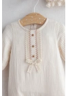Kız Bebek Ethnic Style Ekru Tulum Nakış Detaylı ve Fiyonklu (0-6 Ay)