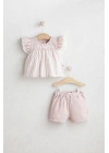 Kız Bebek Nostalgia 2Li Takım Pudra Renk - Fırfırlı Kollar ve Nakış Detaylı (6-36 Ay)