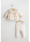 Kız Bebek Royal 2Li Takım Bej Renk %100 Pamuk - Nakışlı ve Fırfırlı Tasarım (6-36 Ay)
