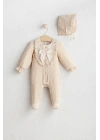 Kız Bebek Royal Tulum Bej Renk %100 Pamuk - Dantel ve Fiyonk Detaylı (0-6 Ay)
