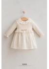 Kız Bebek Soft Flower Ekru Renk Çiçek İşlemeli Fırfırlı Elbise (6-36 Ay)
