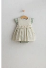 Kız Bebek Spanish Style Bady’li Elbise Yeşil Renk - Çizgili ve Fırfır Kollu Tasarım (3-12 Ay)