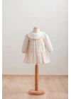 Kız Bebek Ekru Renk Yumuşak Dokulu Elbise - %100 Pamuk Romantik Tasarım (6-36 Ay)