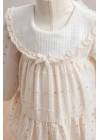 Kız Bebek Ekru Renk Yumuşak Dokulu Elbise - %100 Pamuk Romantik Tasarım (6-36 Ay)