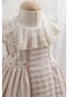 Pudra Çizgili Kız Bebek Elbise - Dantel Detaylı %100 Pamuk (6-36 Ay)