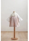 Kız Bebek Elbise Pudra Fırfırlı Yaka ve Keten Doku Detaylı (6-36 Ay)