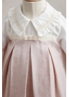 Kız Bebek Elbise Pudra Fırfırlı Yaka ve Keten Doku Detaylı (6-36 Ay)