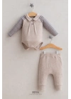 Erkek Bebek Little Man Çizgili Kollu Polo Yaka 2li Body Bej Takım (3-24 Ay)