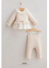 Kız Bebek 2li Alt Üst Takım Ekru Renk %100 Pamuk Fırfır Detaylı (6-36 Ay)
