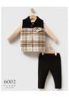 Toptan Erkek Bebek Hardal Renk Big Plaid Kışlık Üçlü Takım (9-36 Ay)