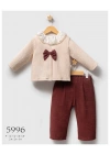 Toptan Kız Bebek Bordo Renk Bow Forever Kışlık Üçlü Takım (9-36 Ay)