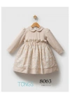 Toptan Kız Bebek Çiçekli Elbise Bej Renk Mevsimlik Elbise (18 Ay - 4 Yaş)