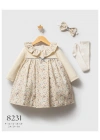 Toptan Kız Bebek Ekru Renk Soft Çiçek Kışlık Elbise (9-36 Ay)