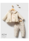 Toptan Kız Bebek Krem Renk Soft Çiçek Kışlık Üçlü Takım (6-36 Ay)
