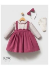 Toptan Kız Bebek Mürdüm Renk Little Flowers Kışlık Elbise (1-5 Yaş)