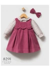 Toptan Kız Bebek Mürdüm Renk Little Flowers Kışlık Elbise (6-36 Ay)