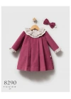 Toptan Kız Bebek Mürdüm Renk Little Flowers Kışlık Elbise (9-36 Ay)