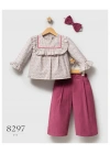 Toptan Kız Bebek Mürdüm Renk Little Flowers Kışlık Üçlü Takım (1-5 Yaş)