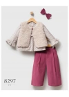 Toptan Kız Bebek Mürdüm Renk Little Flowers Kışlık Üçlü Takım (1-5 Yaş)