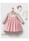 Toptan Kız Bebek Pembe Renk Little Flowers Kışlık Elbise (1-5 Yaş)