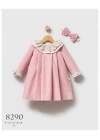 Toptan Kız Bebek Pembe Renk Little Flowers Kışlık Elbise (9-36 Ay)