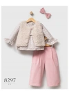 Toptan Kız Bebek Pembe Renk Little Flowers Kışlık Üçlü Takım (1-5 Yaş)