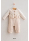 Vintage Style Fırfır ve Çiçekli Ekru Kız Bebek Salopet (3-12 Ay)