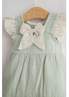 Kız Bebek Spanish Style Toptan Tulum Mat Yeşil Renk - Dantel Şeritli Fırfırlı Kol Detaylı (1-9 Ay)
