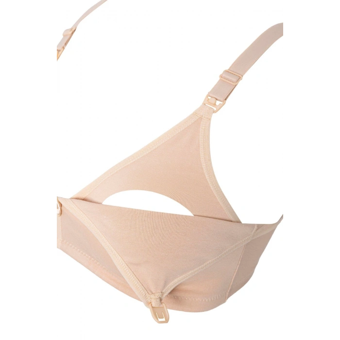 Pamuklu Likralı Pencereli Hamile Emzirme Sütyeni  Ten Renk