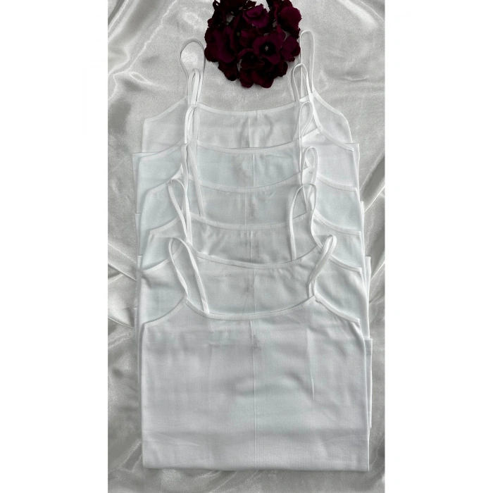 Beyaz Ribana Mat Biyeli Ip Askılı 6lı Paket Atlet