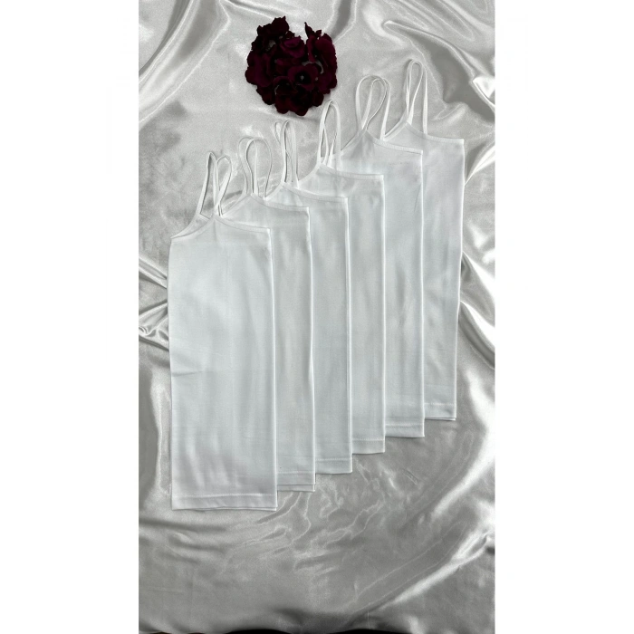Beyaz Ribana Mat Biyeli Ip Askılı 6lı Paket Atlet