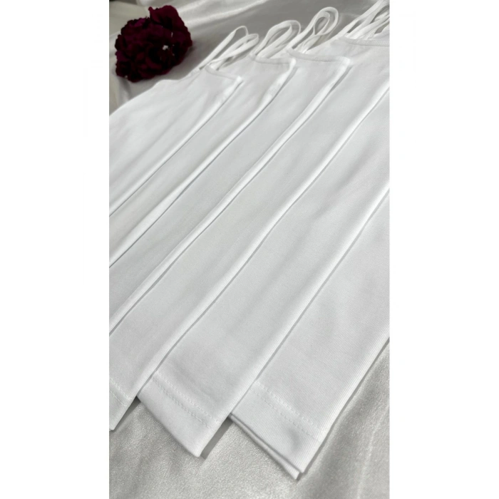 Beyaz Ribana Mat Biyeli Ip Askılı 6lı Paket Atlet