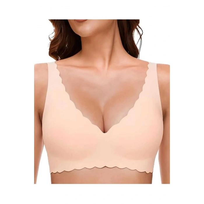 Lazer Kesim  Dikişsiz Çıkarılabilir Pedli Görünmez Hiç Yok Sütyen   Pudra  Renk