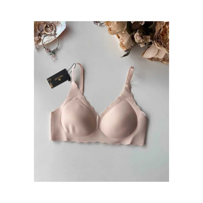 Lazer Kesim  Dikişsiz Çıkarılabilir Pedli Görünmez Hiç Yok Sütyen   Pudra  Renk
