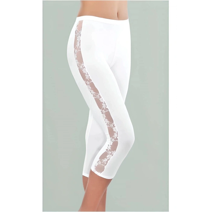 Kadın Yan Tarafı Dantel İşlemeli Modal Pamuklu Capri Tayt