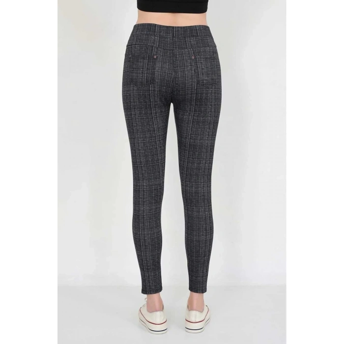 Kadın Pamuklu Elastan Ekose Desen İnceltici PUSH-UP  Pantolon Tayt