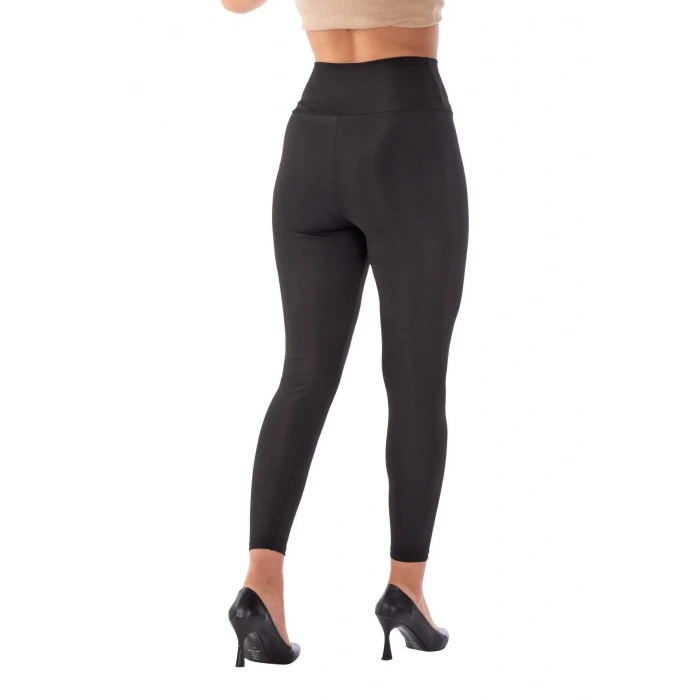 Kadın Yüksek Bel Dalgıç Kumaş Likralı Siyah Uzun Tayt