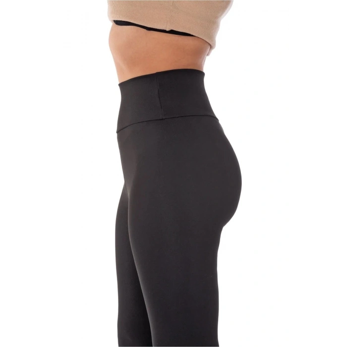 Kadın Yüksek Bel Dalgıç Kumaş Likralı Siyah Uzun Tayt