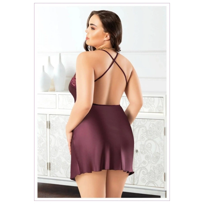 Büyük Beden İnce Askılı Sırt Dekolteli Saten Kısa Gecelik