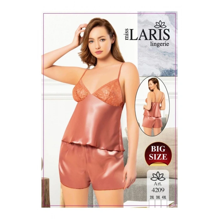 Büyük Beden Saten Şort Takım Kahverengi