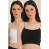 Kadın Ip Askılı 2 Li Yarım Atlet Büstiyer Siyah-beyaz -8031