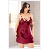 Büyük Beden İnce Askılı İpli Dekolteli Saten Kısa Gecelik Bordo