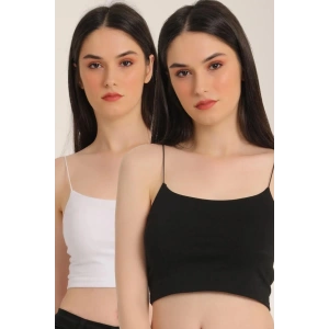Kadın Ip Askılı 2 Li Yarım Atlet Büstiyer Siyah-beyaz -8031