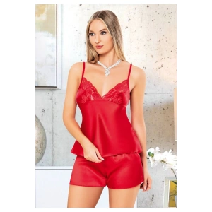 SATEN KISA ŞORT TAKIM GECELİK KIRMIZI