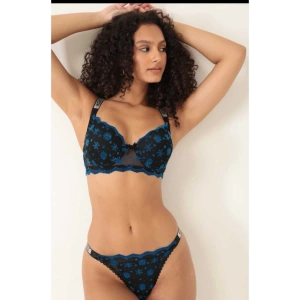 Taş Baskılı Destekli Kar Tanesi Mavi   Sütyen Takımı