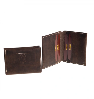 Hakiki Deri El Yapımı Kartlık Koyu Kahverengi