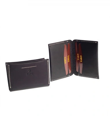 Hakiki Deri El Yapımı Kartlık Siyah Katlanır